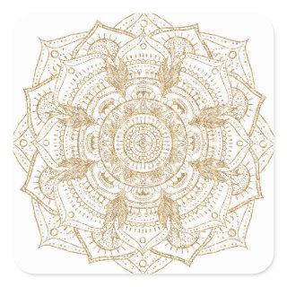 Elegant White & Gold Mandala Hand Drawn Design Square Sticker