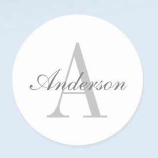 Elegant White & Grey Monogram Classic Round Sticker