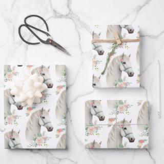 Elegant White Horse Boho Floral  Sheets