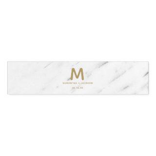 Elegant White Marble & Gold Foil Wedding Monogram Napkin Bands