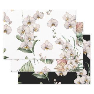 Elegant White Orchids Palms Tropical Floral  Sheets