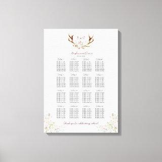 Elegant White Pink Flowers Antlers Seating Chart Canvas Print