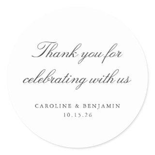 Elegant White Script Wedding Custom Thank You Classic Round Sticker