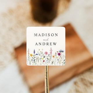 Elegant Wildflower Meadow Cream Wedding Square Sticker
