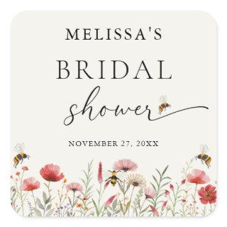 Elegant Wildflower Meant To Bee Bridal Shower Square Sticker