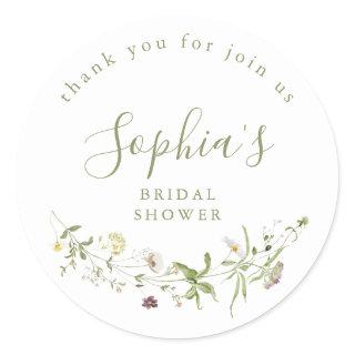 Elegant Wildflower Rustic Boho Bridal Shower  Classic Round Sticker