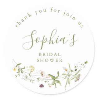 Elegant Wildflower Rustic Boho Bridal Shower  Classic Round Sticker