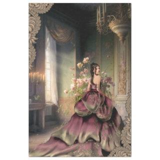 Elegant Woman, Abandoned building, Floral Portrait Tissue Paper