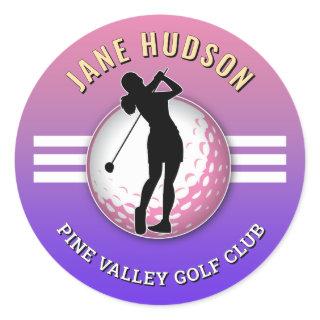 Elegant Women Golfer Design Classic Round Sticker
