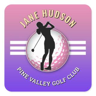 Elegant Women Golfer Design Square Sticker