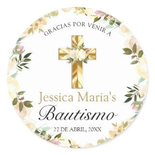 Elegante Pastel Bautizo Amarillo Bebé Classic Round Sticker