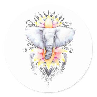 Elephant and lotus classic round sticker