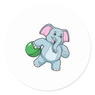 Elephant at Bowling with Bowling ball Classic Round Sticker