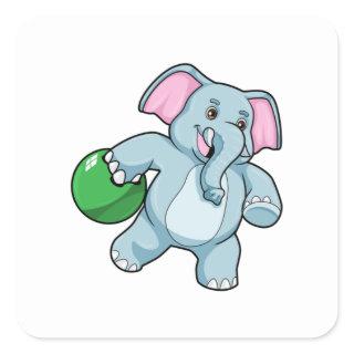 Elephant at Bowling with Bowling ball Square Sticker