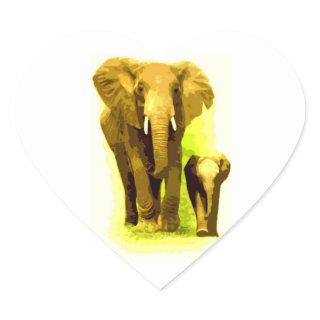 Elephant & Baby Elephant Walking Heart Sticker
