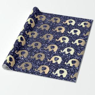 Elephant Baby Gold Deep Blue Navy Glitter Spark