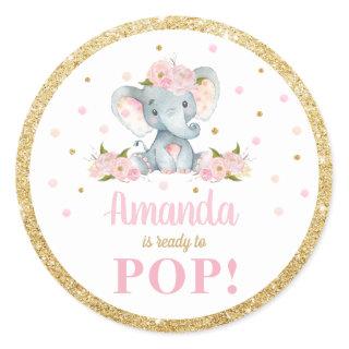 Elephant Baby Shower About Ready to Pop Favor Classic Round Sticker