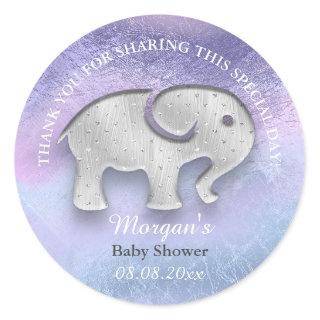 Elephant Baby Shower Favor Thank Holograph Gray Classic Round Sticker