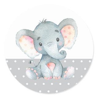 Elephant Baby Shower Gray Classic Round Sticker