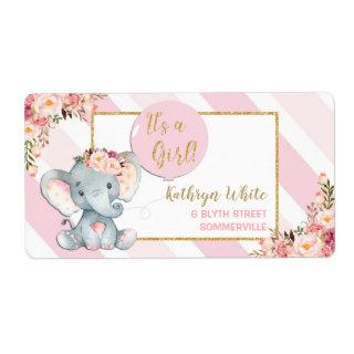 Elephant Baby Shower Pink Return Address Labels
