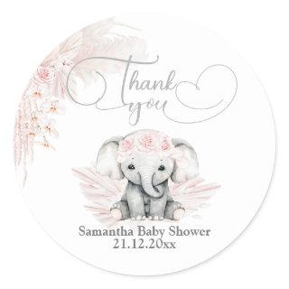 Elephant Blash Pink Flower Boho Baby Shower Classic Round Sticker