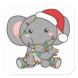Elephant Christmas Winter Animals Elephants Square Square Sticker