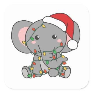 Elephant Christmas Winter Animals Elephants Square Square Sticker