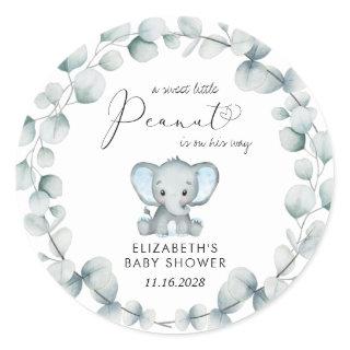 Elephant Eucalyptus Baby Boy Shower Classic Round Sticker