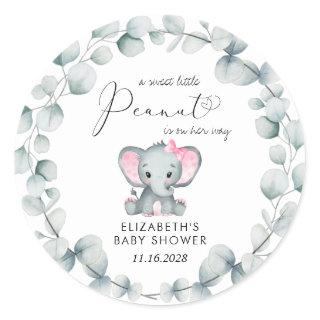 Elephant Eucalyptus Baby Girl Shower Classic Round Sticker