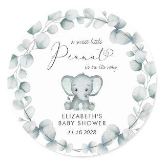 Elephant Eucalyptus Baby Shower Classic Round Sticker