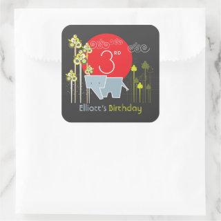 Elephant Family In The Forest Birthday Party Favor Square Sticker