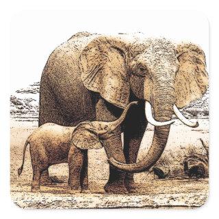 Elephant Family Square Sticker