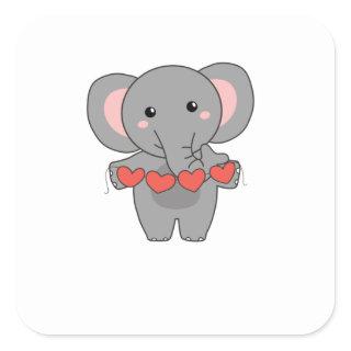 Elephant For Valentine's Day Cute Animals With Square Sticker