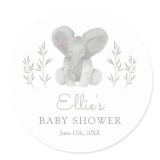 Elephant Greenery Baby Shower Classic Round Sticker