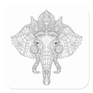 Elephant Head Zendoodle Square Sticker