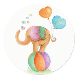 Elephant on a ball circus whimsy watercolor art classic round sticker