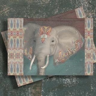 Elephant Paisley Pattern Blue Vintage Decoupage Tissue Paper