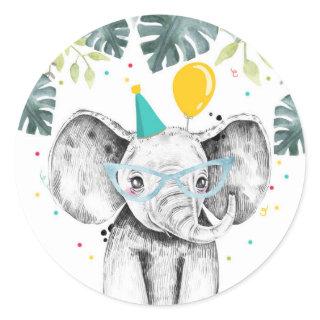 Elephant Party Animals Safari Boy Birthday Cupcake Classic Round Sticker