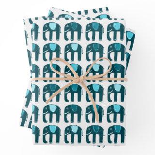 Elephant Pattern Cute Bright Simple Blue Aqua Gift  Sheets