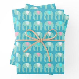 Elephant Pattern Cute Bright Simple Pink Aqua Gift  Sheets