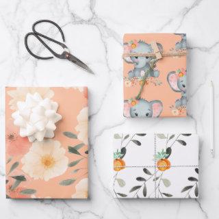 Elephant Peach Fuzz Baby Shower Cute Girly Floral  Sheets