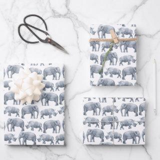 Elephant Rhino Watercolor pattern  Sheets