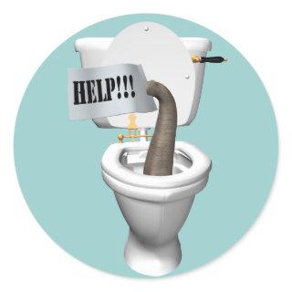 Elephant Stuck In Toilet Classic Round Sticker