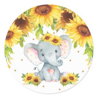 Elephant Sunflower Baby Shower Birthday Favor  Classic Round Sticker