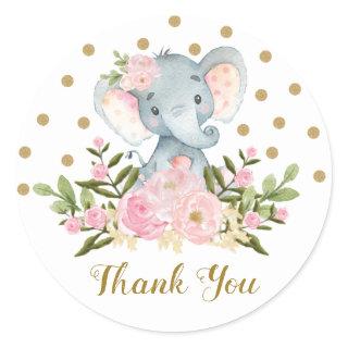 Elephant Thank You Favor Sticker Pink Floral Tag