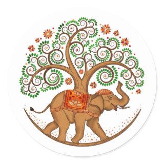 Elephant Tree of life in Mandala Classic Round Sticker