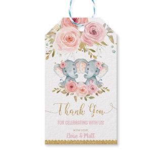 Elephant Twin Girls Baby Shower Thank You Favor Gift Tags