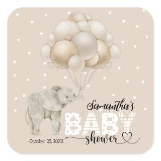 Elephant with balloons cute Baby Shower  Square Sticker