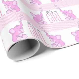 Elephants it's a girl pink baby shower wrap