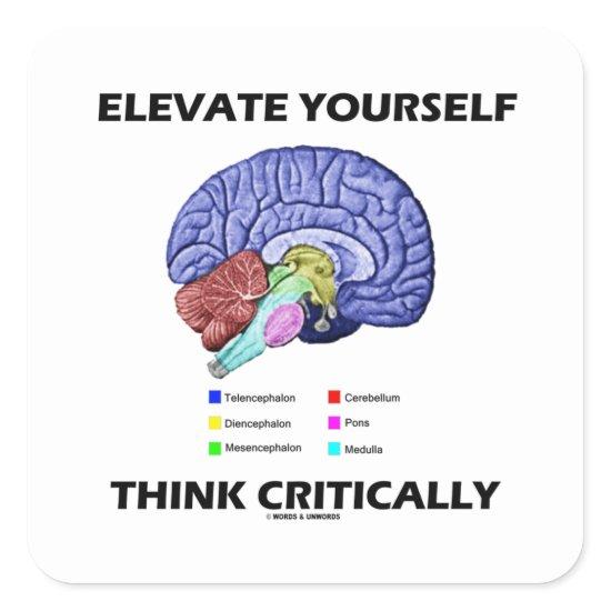 Elevate Yourself Think Critically Brainy Advice Square Sticker